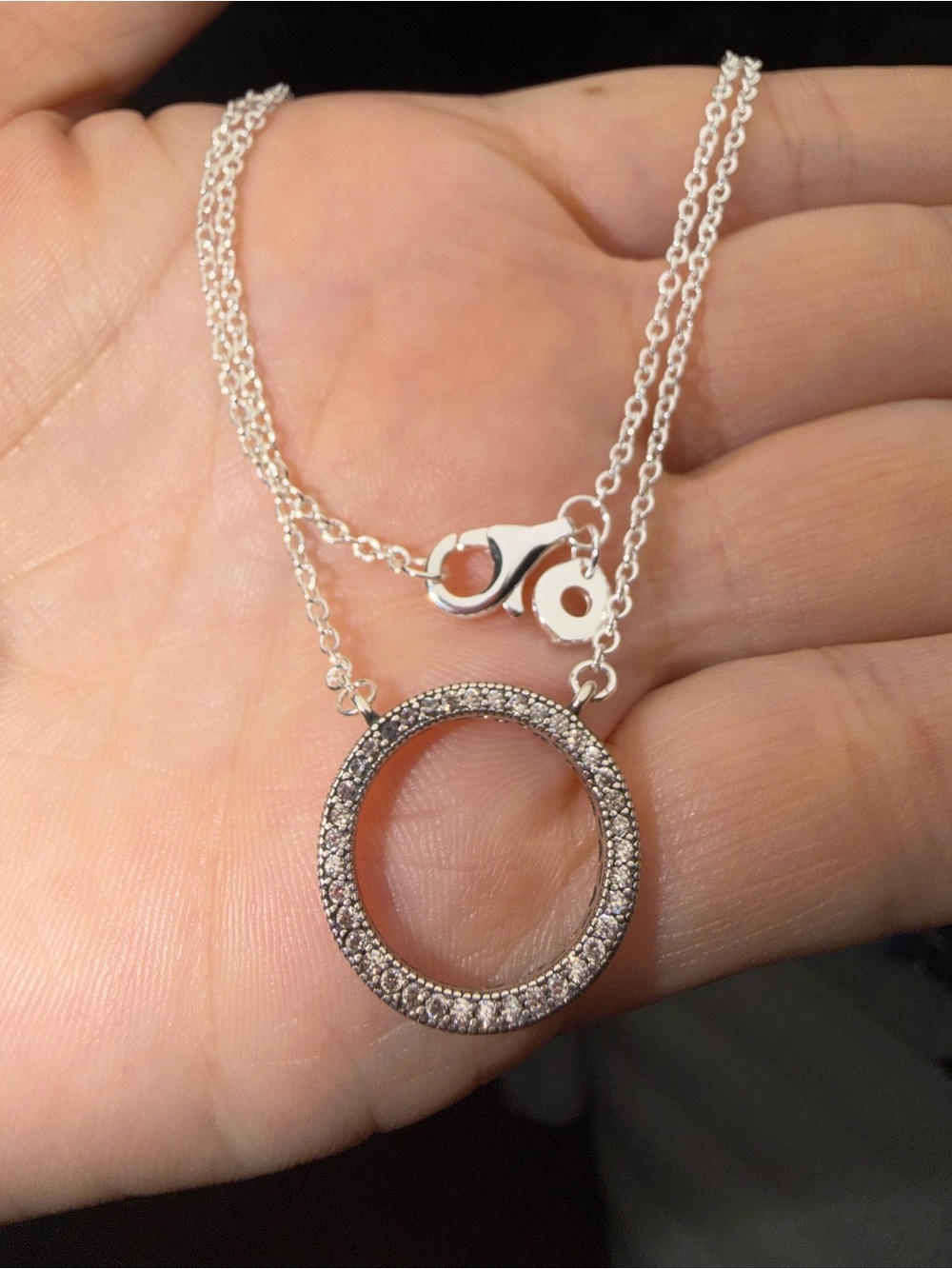 Sterling Silver Pave Circle Pendant Necklace - Silver
